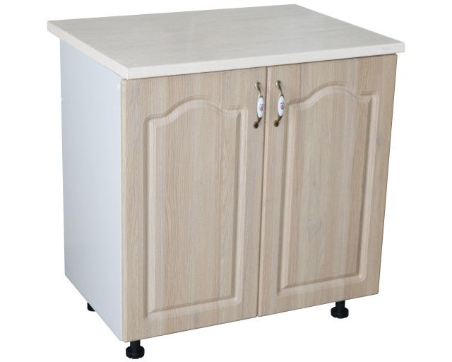Masca pentru chiuveta cu 2 usi 80 cm Zebra, Alb/MDF Sonoma cu blat Travertin, 80 x 85 x 60 cm